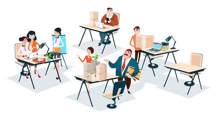 Business People Group Team Workplace Office Teamwork Flat Vector Illustration