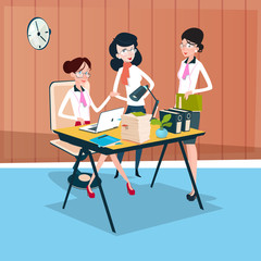 Business Woman Group Team Workplace Office Teamwork Flat Vector Illustration