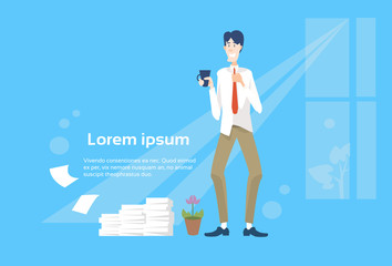 Business Man Office Interior Stacked Paper Document Paperwork Flat Vector Illustration