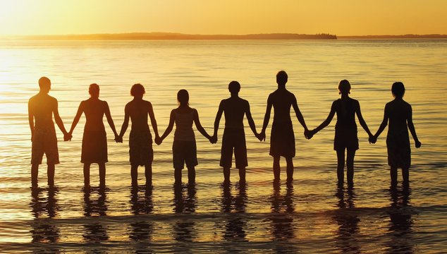 Line Of Men In Water