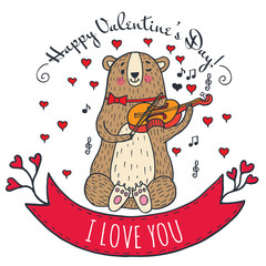 Greeting card for Valentine's Day with teddy bear