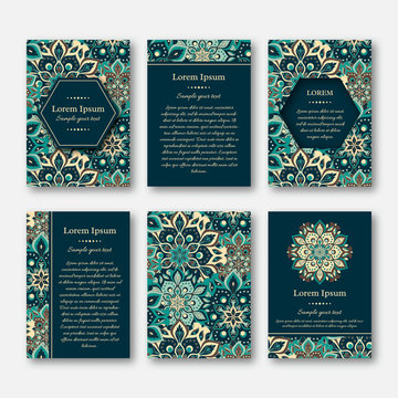 Set of cards, flyers, brochures, templates with hand drawn manda