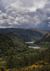 Naklejka premium High viewpoint over Glendalough lakes and ancient monastery