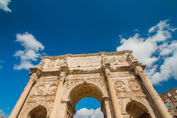 Fototapeta na wymiar Spectacular Arch of Roman emperor Constantine, located between Colosseum and Forum Romanum, Rome, Lazio, Italy 