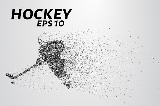 Hockey from the particles. Hockey consists of small circles. Hockey player breaks down into molecules. Vector illustration