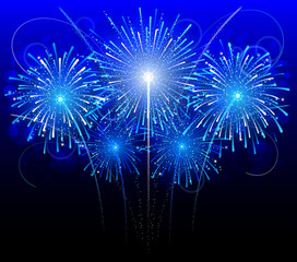 five wonderful blue fireworks, vector