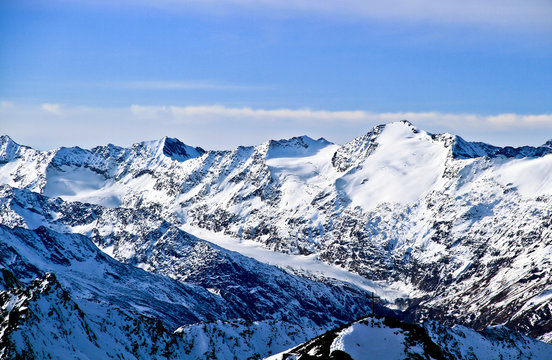 Austria,Alps,ski resort of Neustift , glacier Stubai .the height of 3210m.