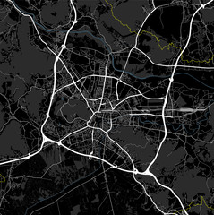 Black and white map of Ljubljana city. Slovenia Roads