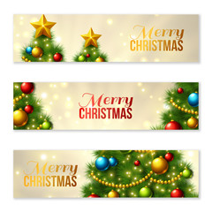 Set of Horizontal Banners with Christmas tree.