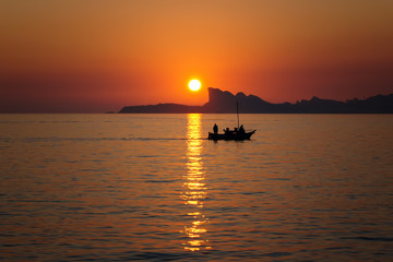 Fototapeta na wymiar Sunset over the Mediterranean Sea.