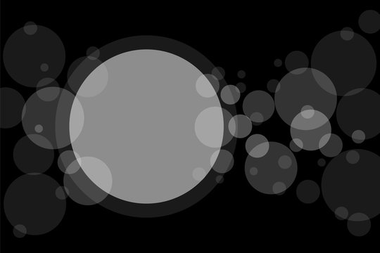 Crossing transparent circles abstract overlay background. White bubbles randomly placed on black and one big circle with room for your text or symbols. Easy editable vector eps10 illustration.