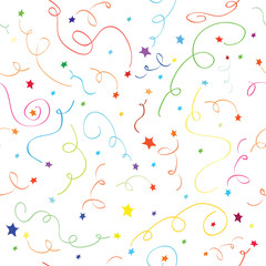  fireworks on a holiday day/ vector seamless pattern with different color ribbons and stars on a white background