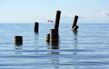 The Gulf of Finland with blue water sea on the horizon, sailing