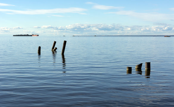 The Gulf of Finland, sea, away Kronstadt, the ship on the horizo © Elena