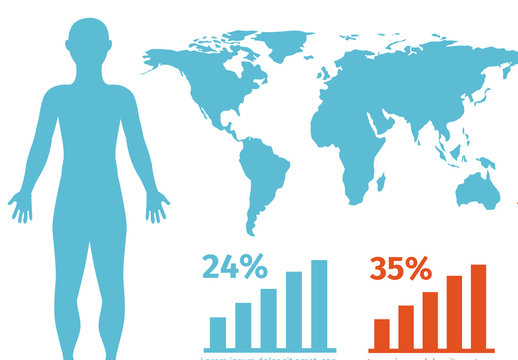 Blue And Orange Human Demographics Health Statistics Infographic Template