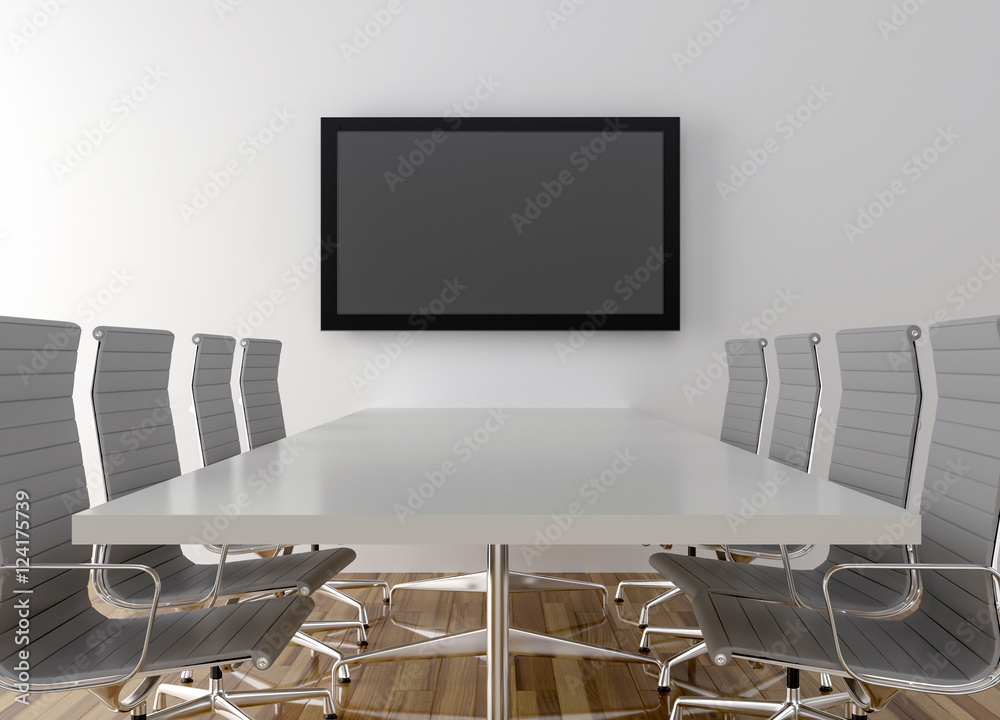 Wall mural conference room with blank lcd tv in background