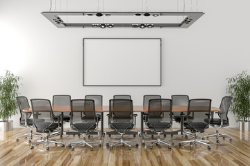 Conference room with blank picture frame in background
