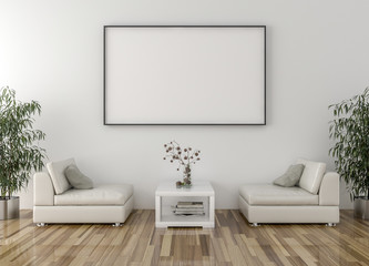 Waiting room with blank picture frame on the wall