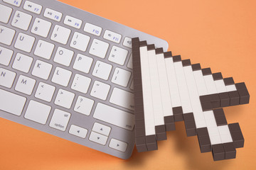 Computer keyboard on orange background. computer signs. 3d rendering. 3D illustration.