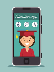 education online girl graduation smartphone design vector illustration