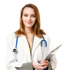 Young Woman Doctor Nurse isolated on white background