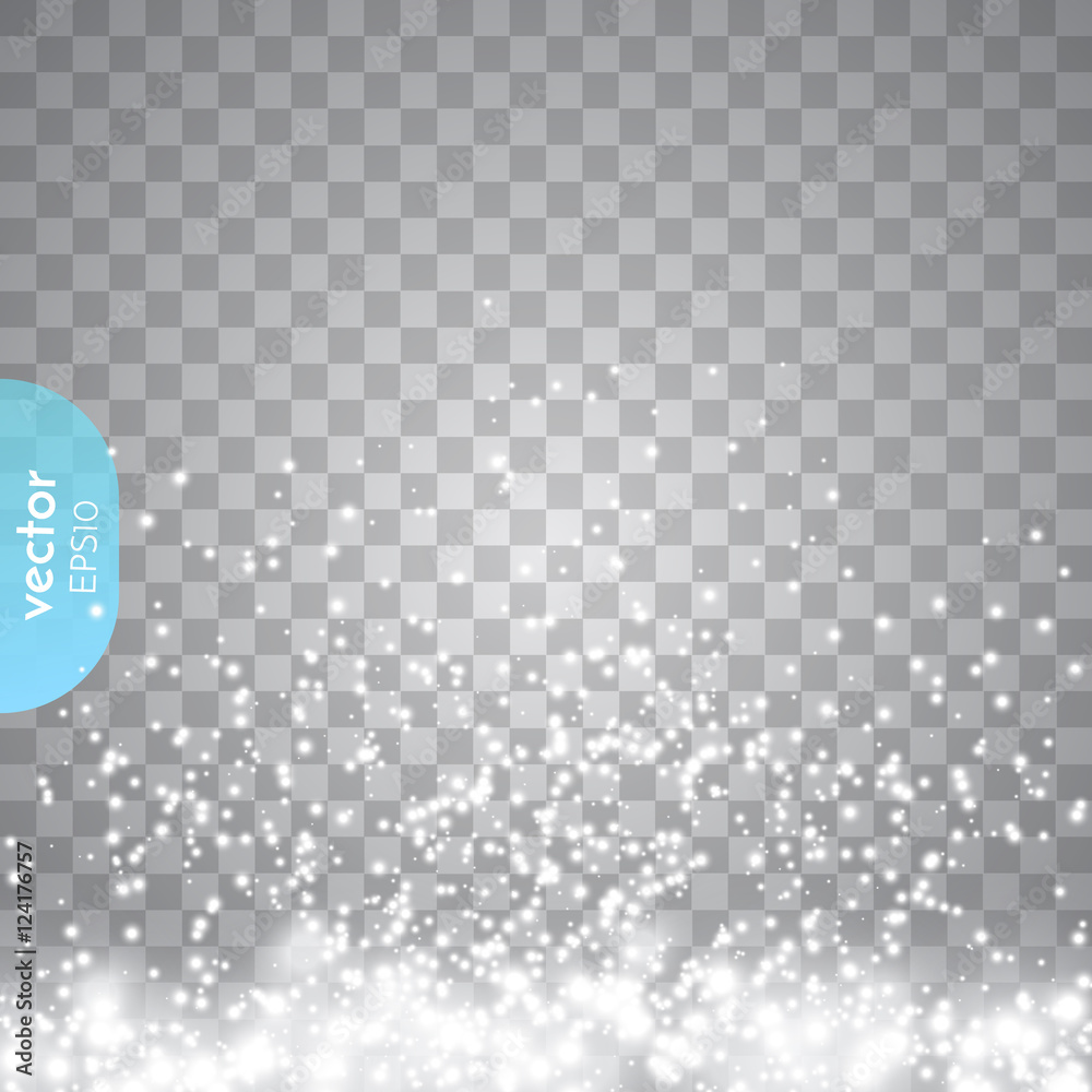 Poster Abstract transparent sparkle glow light effect. Fray Christmas light white design.