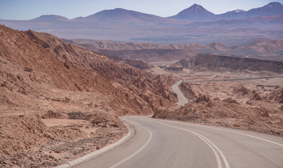 Highway through the Andes Mountains in Chile near the border with Argentina
