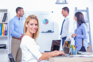 Obraz premium Group Of Business People Having Meeting In Office. Business part