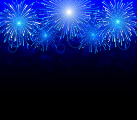 festive background with blue fireworks, vector