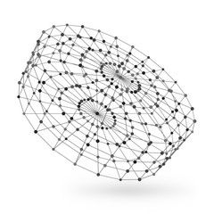 Wireframe polygonal geometric element. Cylinder with connected lines and dots. Vector Illustration on white background with shade