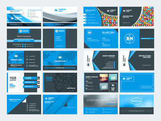 Fototapeta na wymiar Set of modern creative business card templates. Blue and black colors. Flat style vector illustration. Stationery design