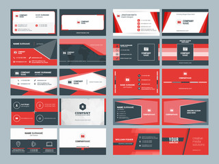 Fototapeta na wymiar Business card templates. Stationery design vector set. Red and black colors. Flat style vector illustration