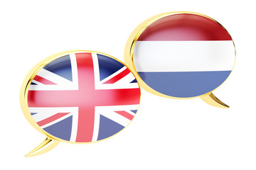 Speech bubbles, Dutch-English conversation concept. 3D rendering