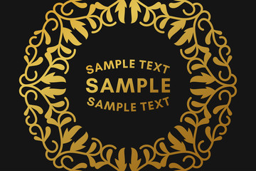 Golden luxurious logo frame. Golden on black background. Vector illustration. Decorative elements for business card, invitation, greeting card template