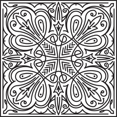 Abstract vector black square lace design in mono line style - ma