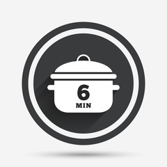 Boil 6 minutes. Cooking pan sign icon. Stew food.