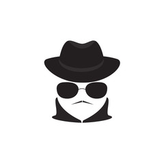 Avatar man in a hat and sunglasses. Secret Agent icon. Mafioso