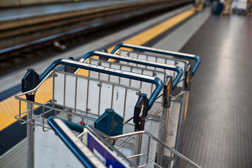 Luggage trolleys in railway station
