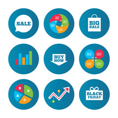 Sale speech bubble icons. Buy now arrow symbol.