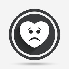 Sad heart face sign icon. Sadness symbol.