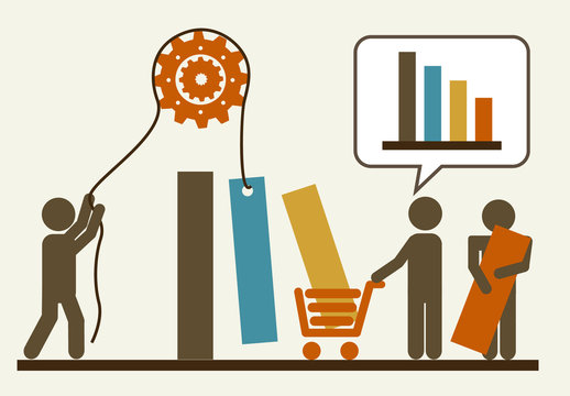 Brown and Blue People Infographic. Business and Teamwork Illustration. Flat Design Infographic