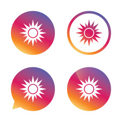 Sun sign icon. Solarium symbol. Heat button.