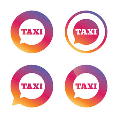 Taxi speech bubble sign icon. Public transport.