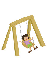 vector illustration of a child on a swing playing