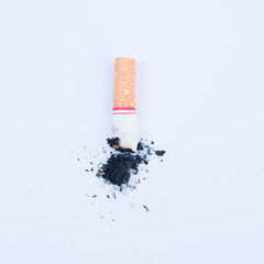 Cigarette butt on white background.