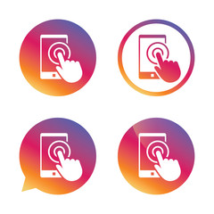 Touch screen smartphone sign icon. Hand pointer.