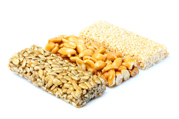 Bars with peanuts, sesame and sunflower seeds.