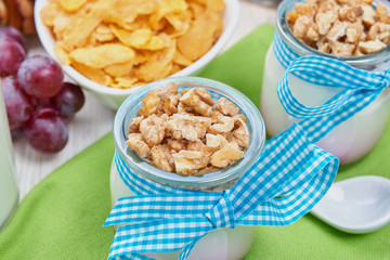 Healthy breakfast on a table. Organic products