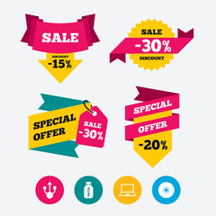 Usb flash drive icons. Notebook or Laptop pc.