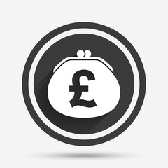 Wallet pound sign icon. Cash bag symbol.